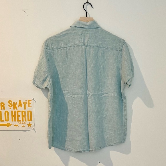 Bruno Positano Camp Shirt Men L Washable Linen Rayon  Button Short SLV Sea Blue - Picture 8 of 13